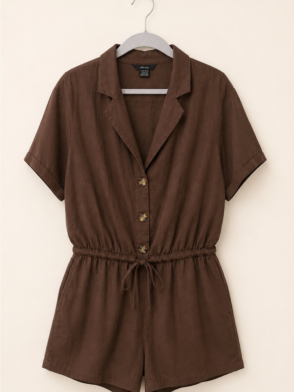Chocolate Brown Button Front Collared Romper Size L